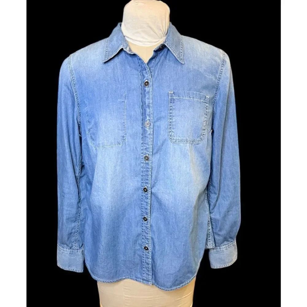 Lucky Brand Denim Shirt Womens Large Long Sleeve Button Up Chambray